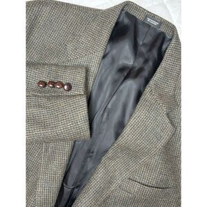 Robert Stock 100% Wool Sport Coat‎ Blazer 46L Nailshead Houndstooth Brown